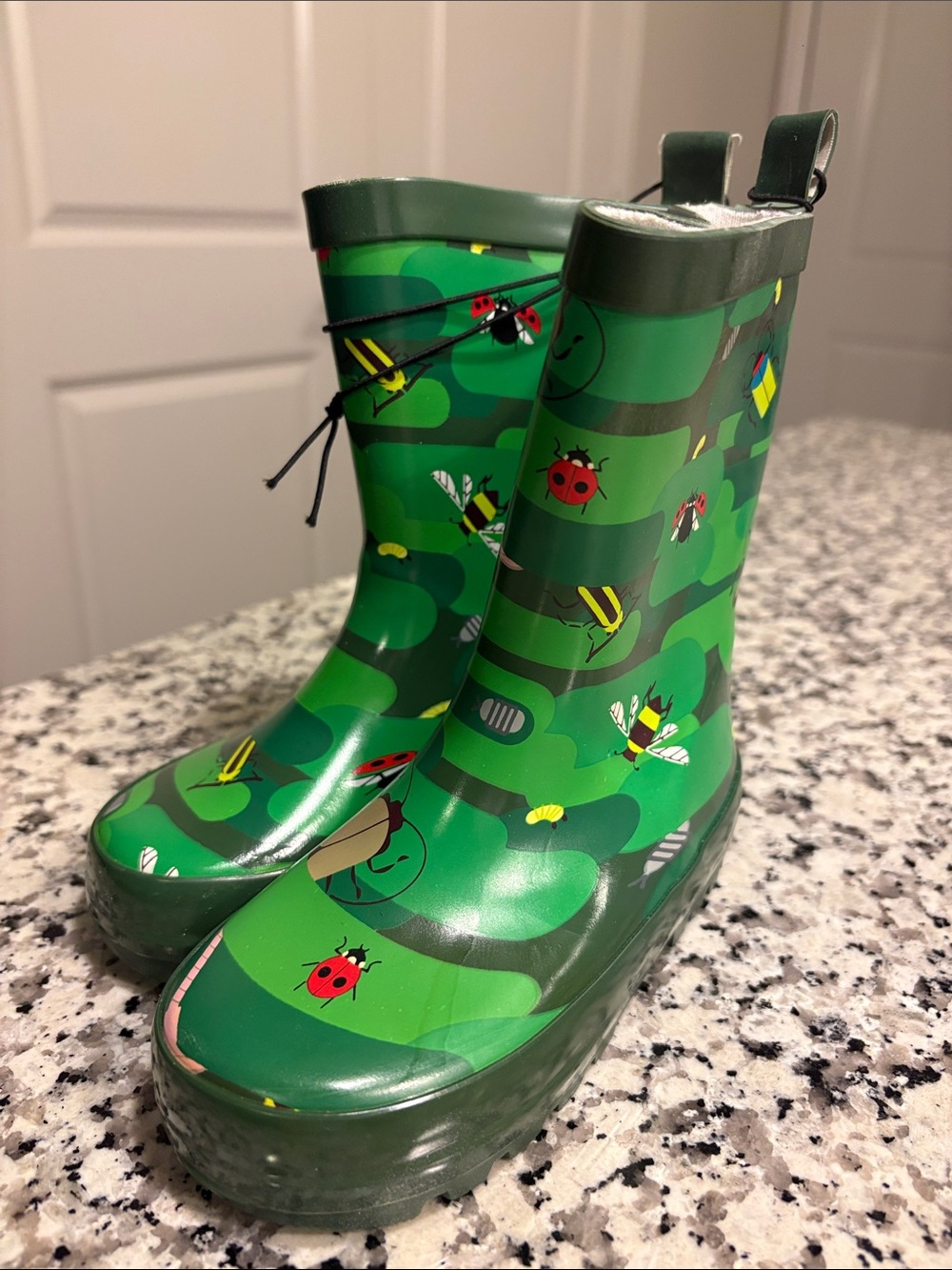 Kids Green Rain Boots with Bug Print